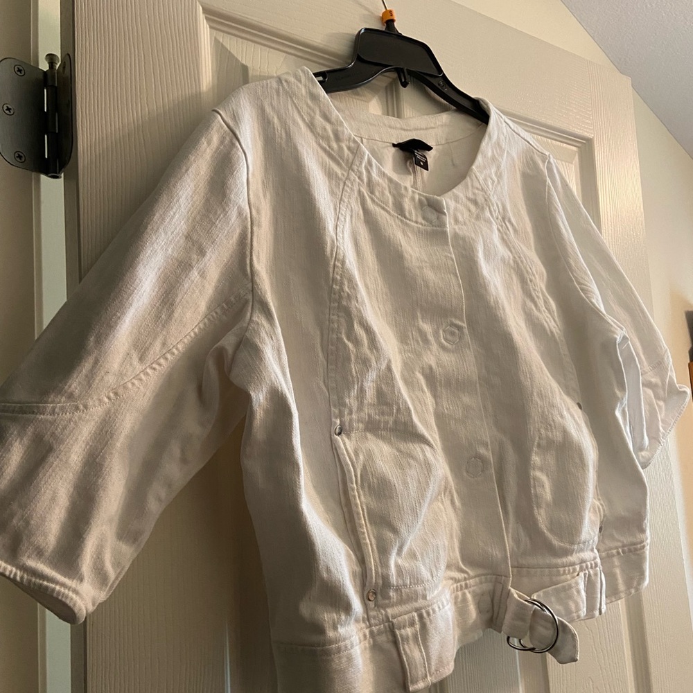 Plus size white denim jacket